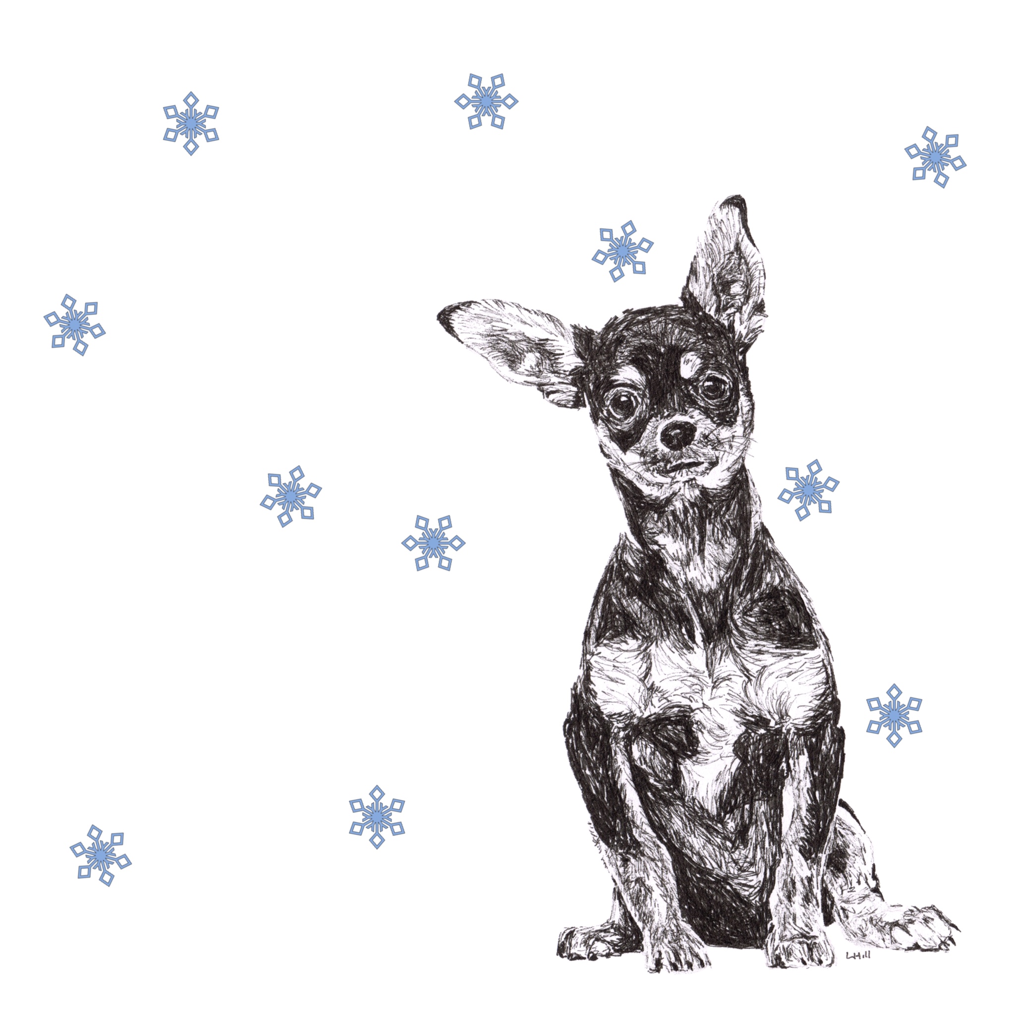 Chihuahua with reindeer antlers and red nose Christmas card by Louisa Hill