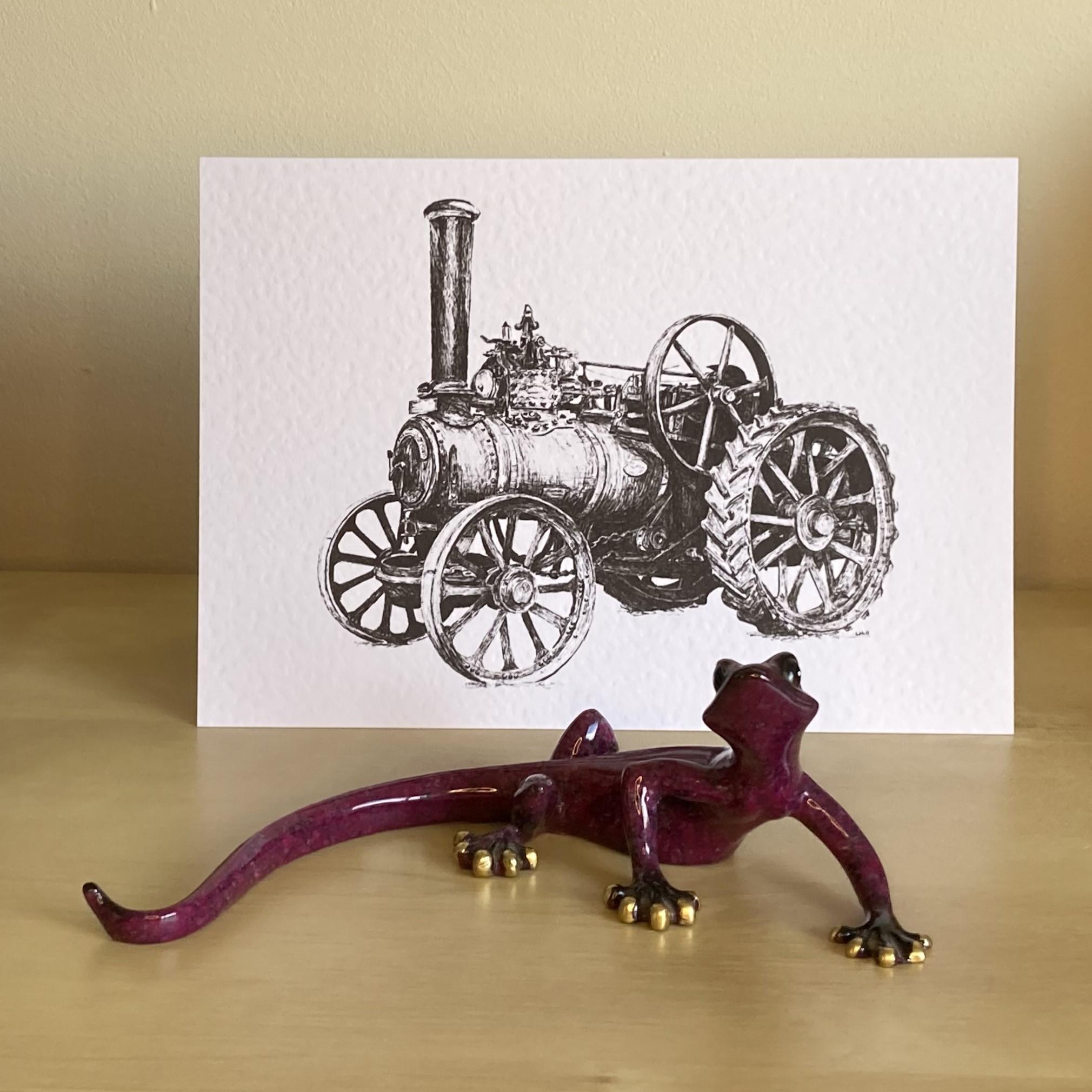 Fowler Traction Engine pen and ink illustration by Louisa Hill