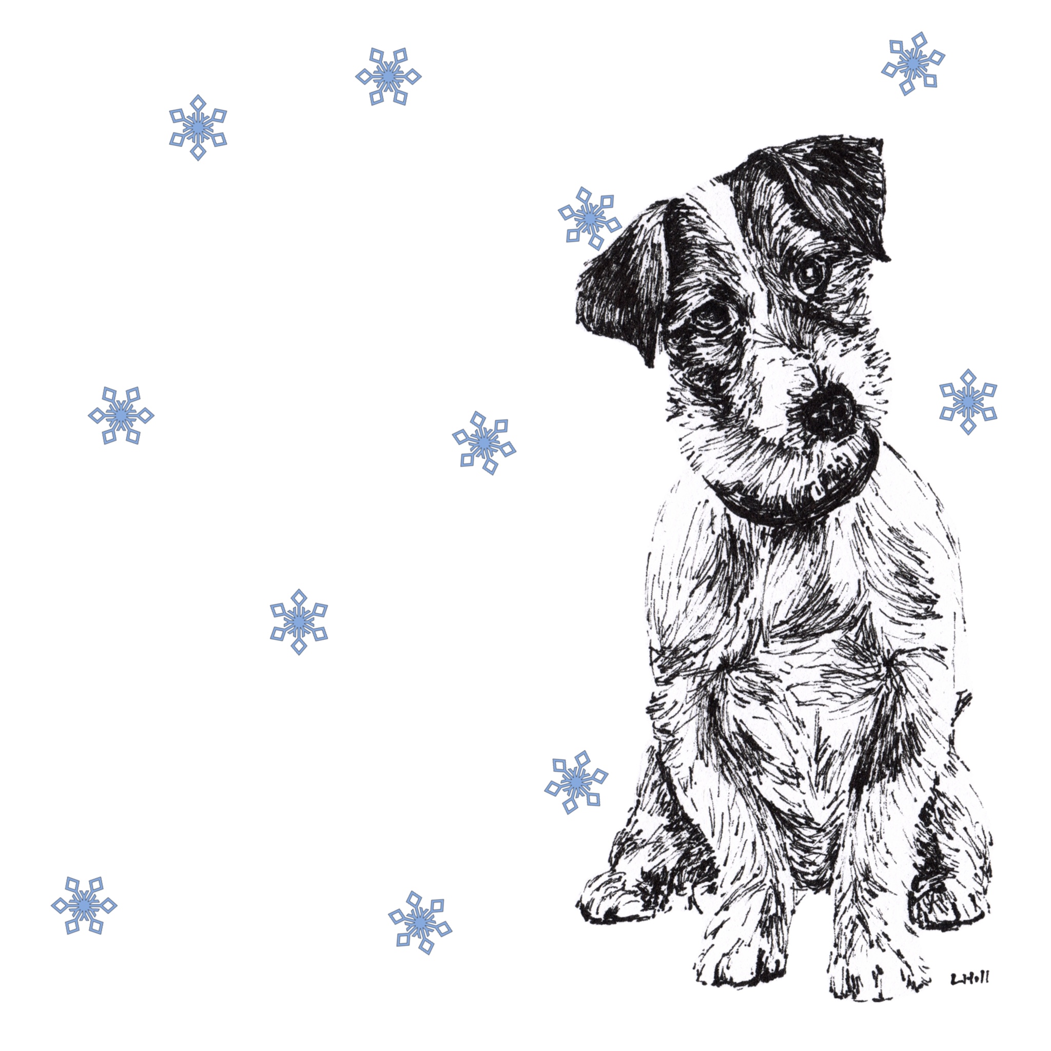 Jack Russell Terrier with Santa hat Christmas card by Louisa Hill