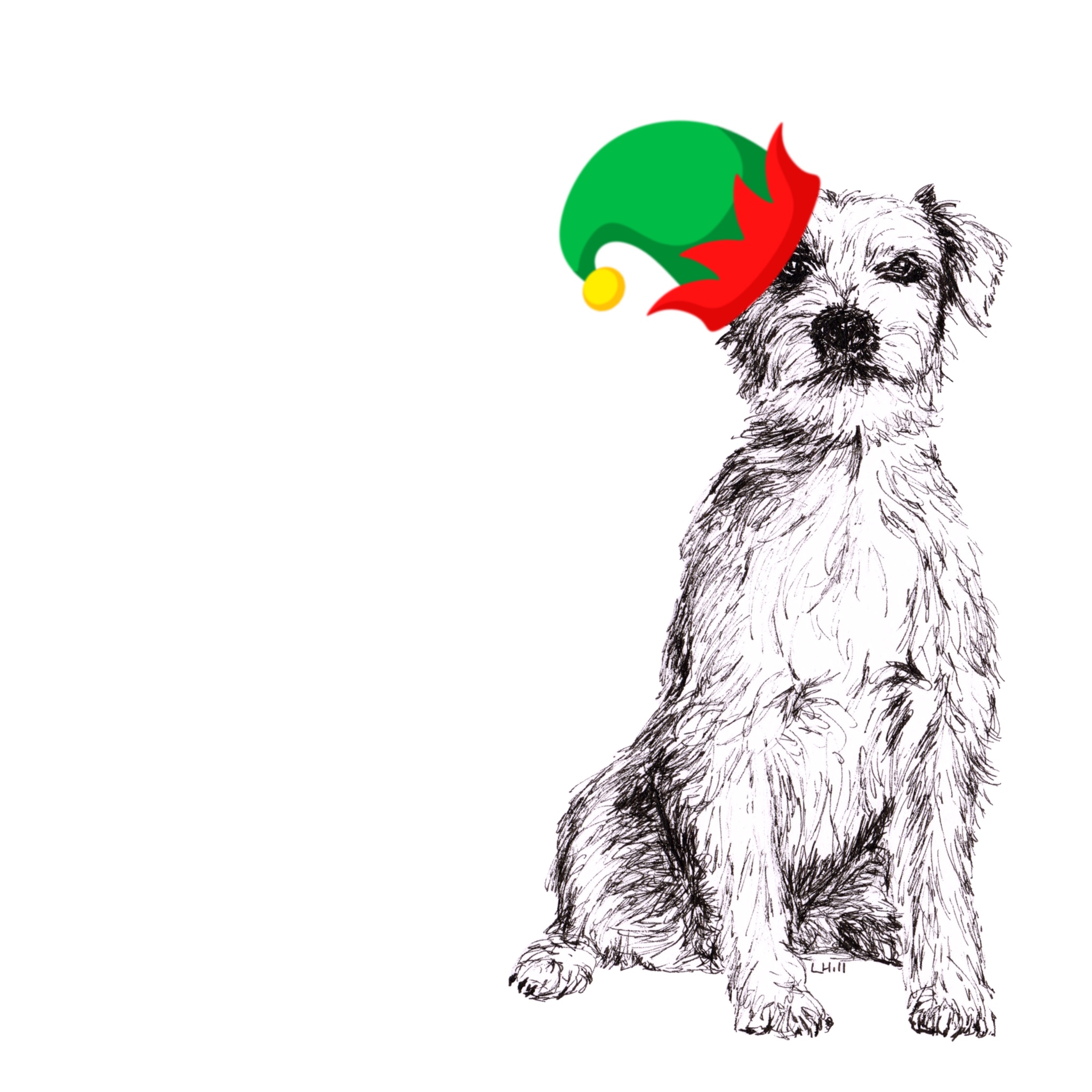 Parson Russell Terrier with reindeer antlers and red nose Christmas card by Louisa Hill