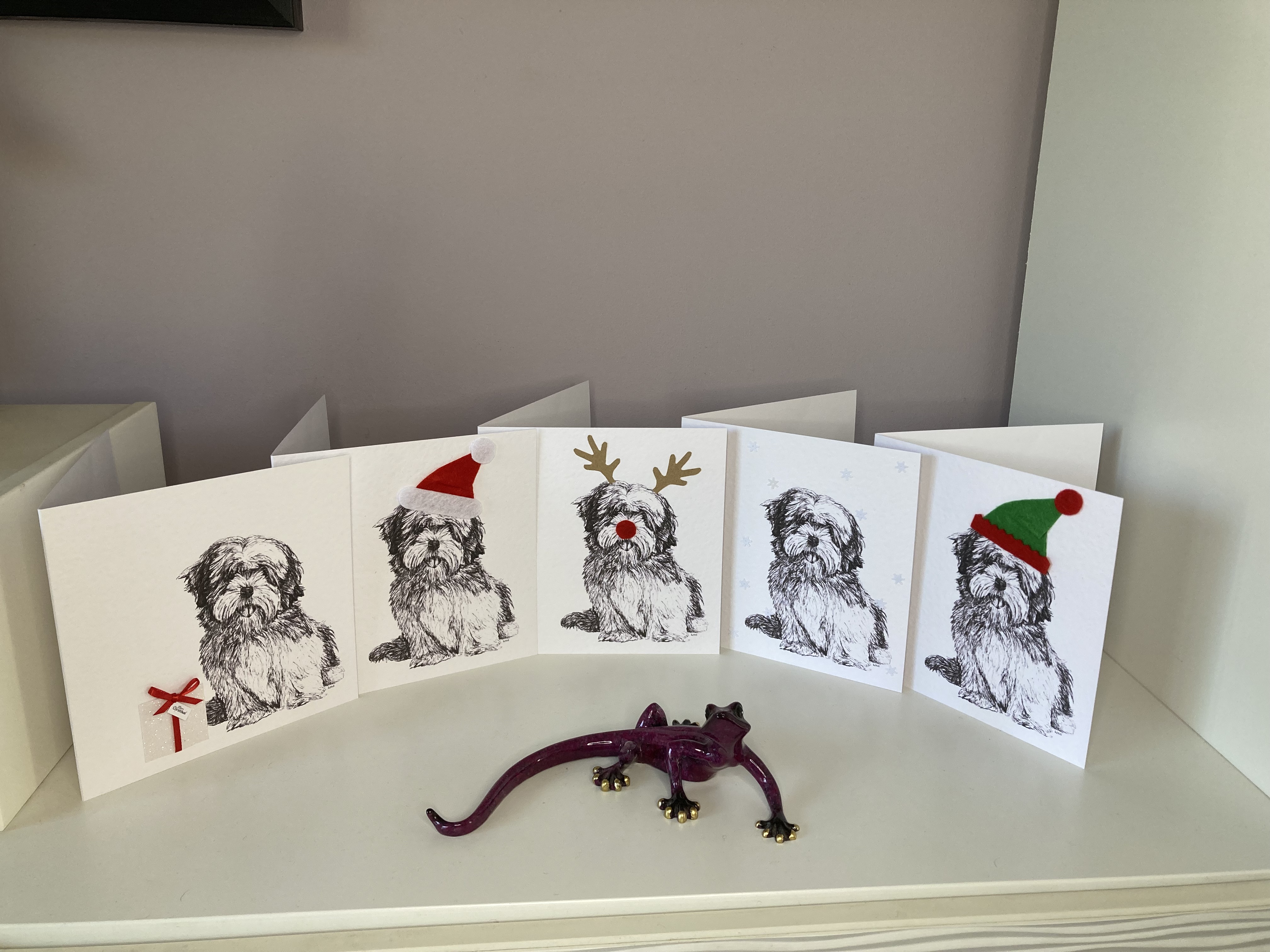 Pack of 5 Lhasa Apso Christmas cards by Louisa Hill