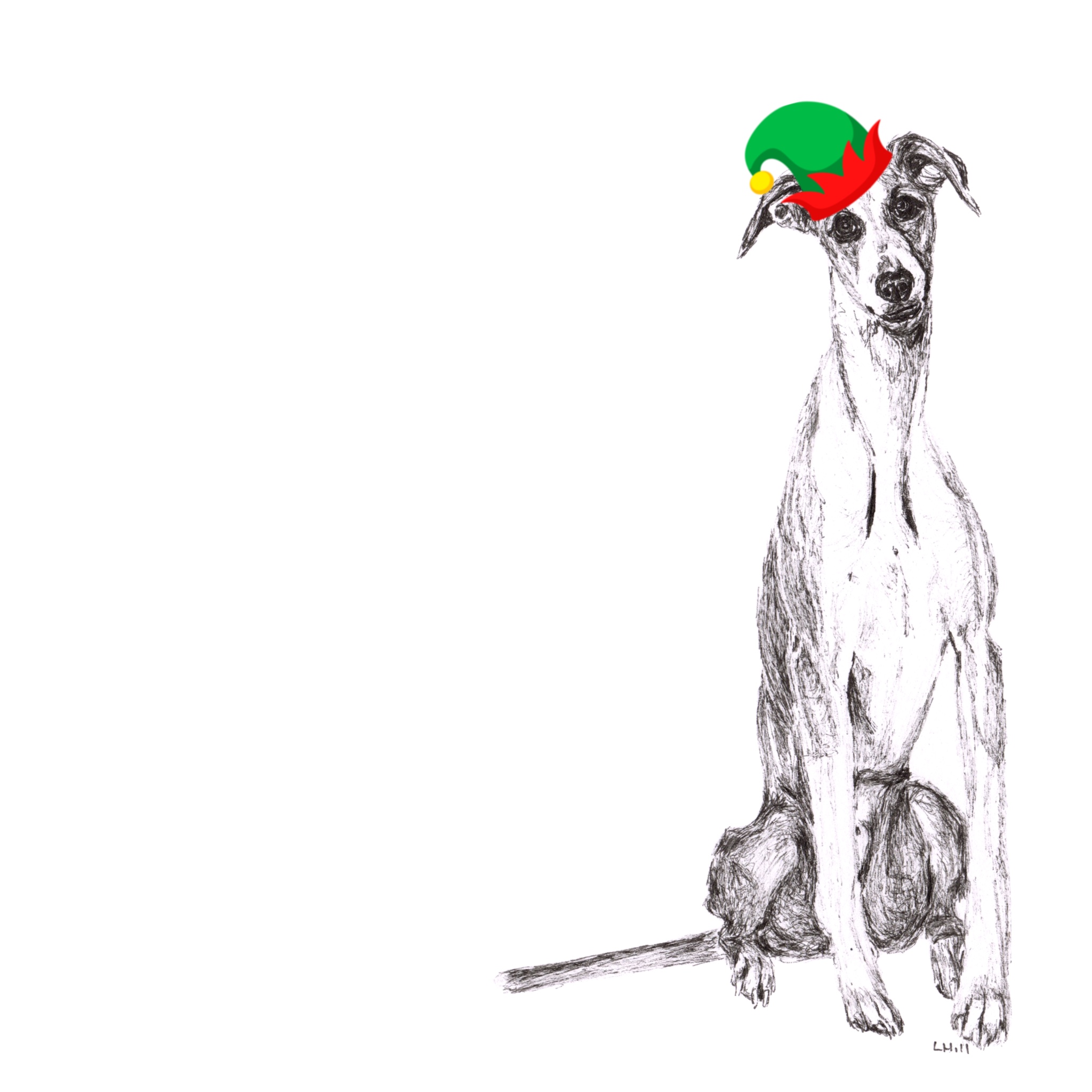 Whippet with Santa hat Christmas card by Louisa Hill