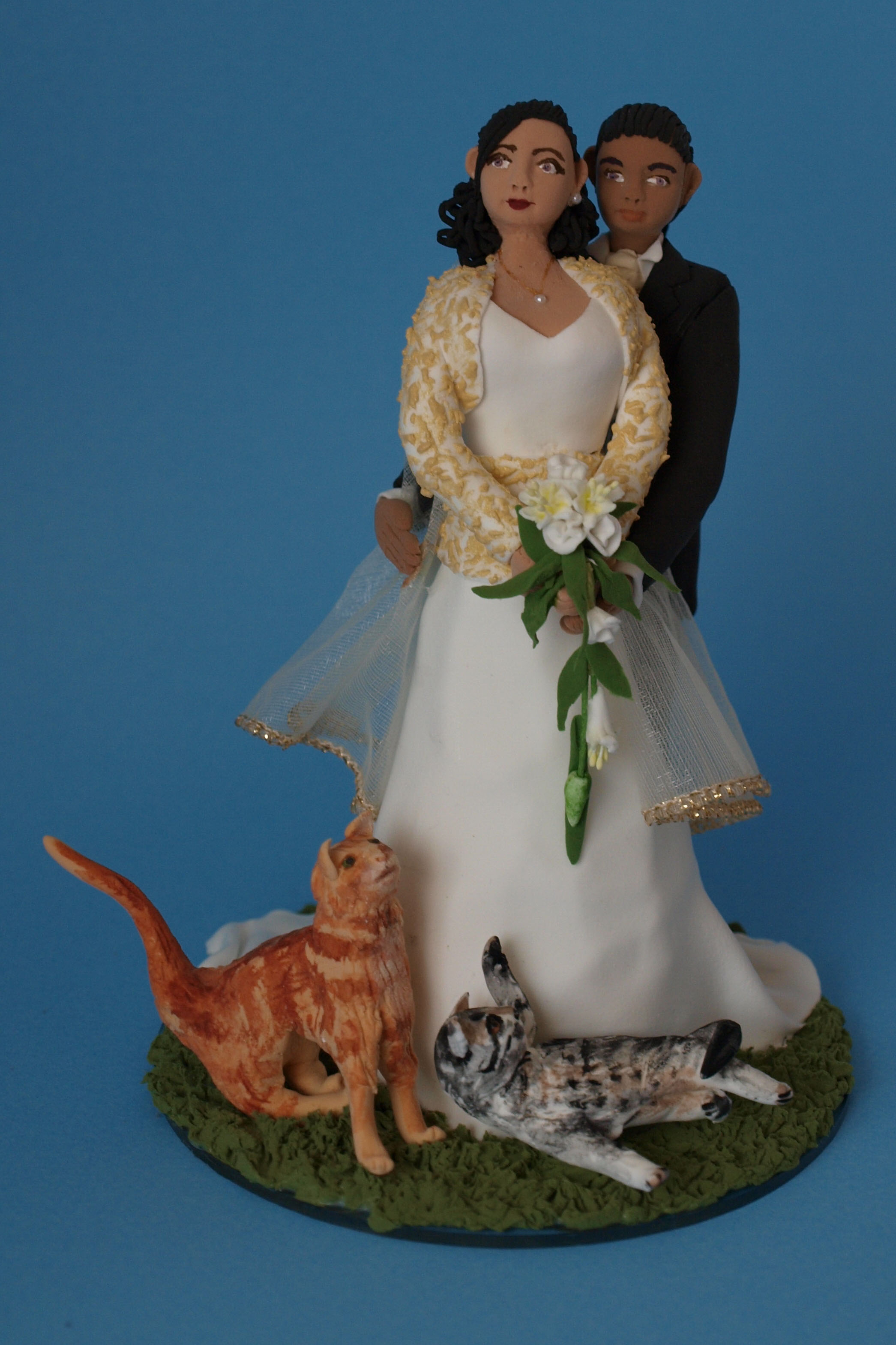 Bride and groom cake topper with cats by Louisa Hill