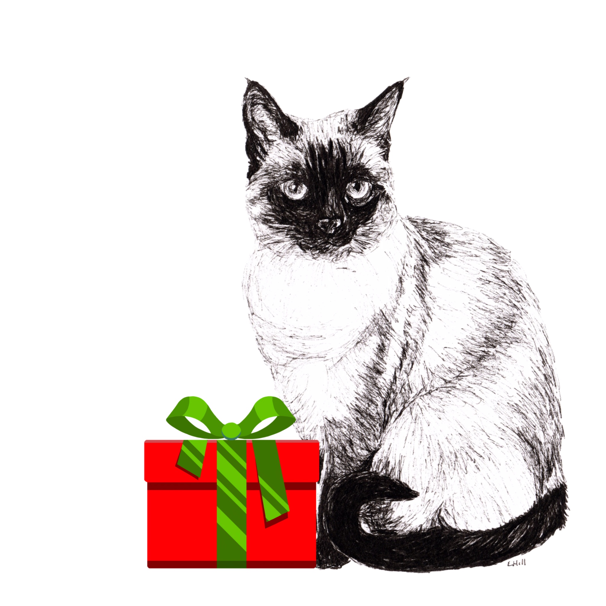 Siamese with Santa hat Christmas card by Louisa Hill