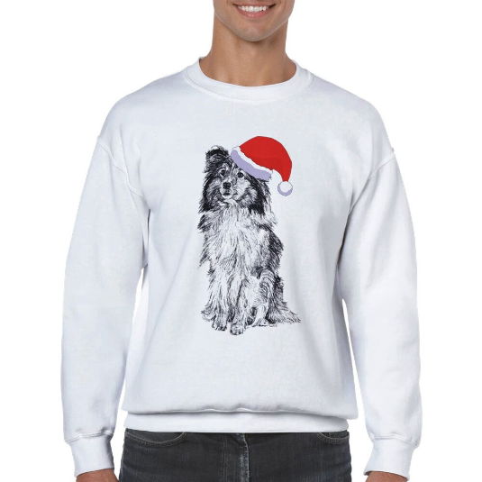 Shetland Sheepdog with Santa hat Christmas jumper by Louisa Hill