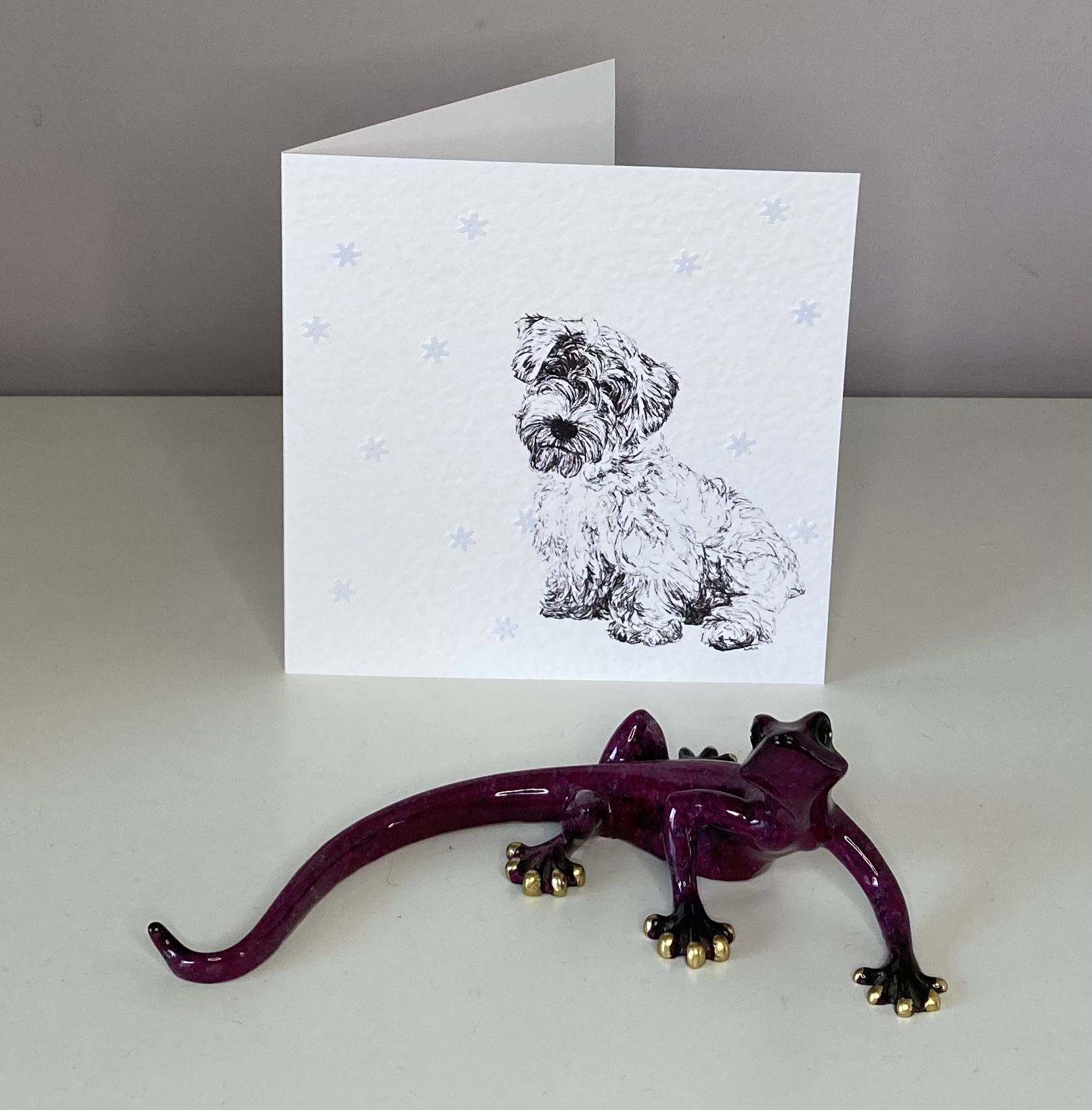 Sealyham Terrier with snowflakes Christmas card by Louisa Hill