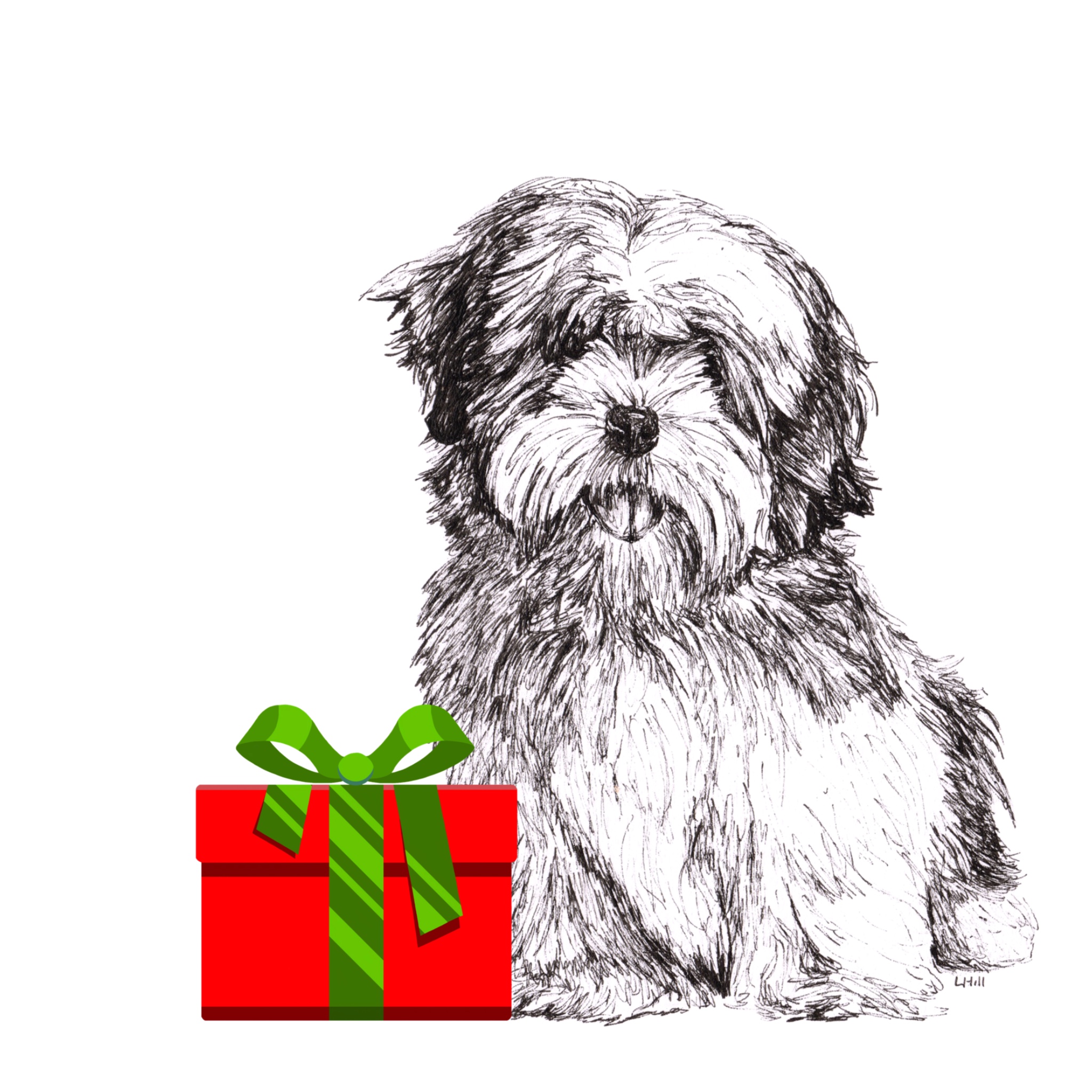 Lhasa Apso 15cm greetings card with 3D red heart balloon