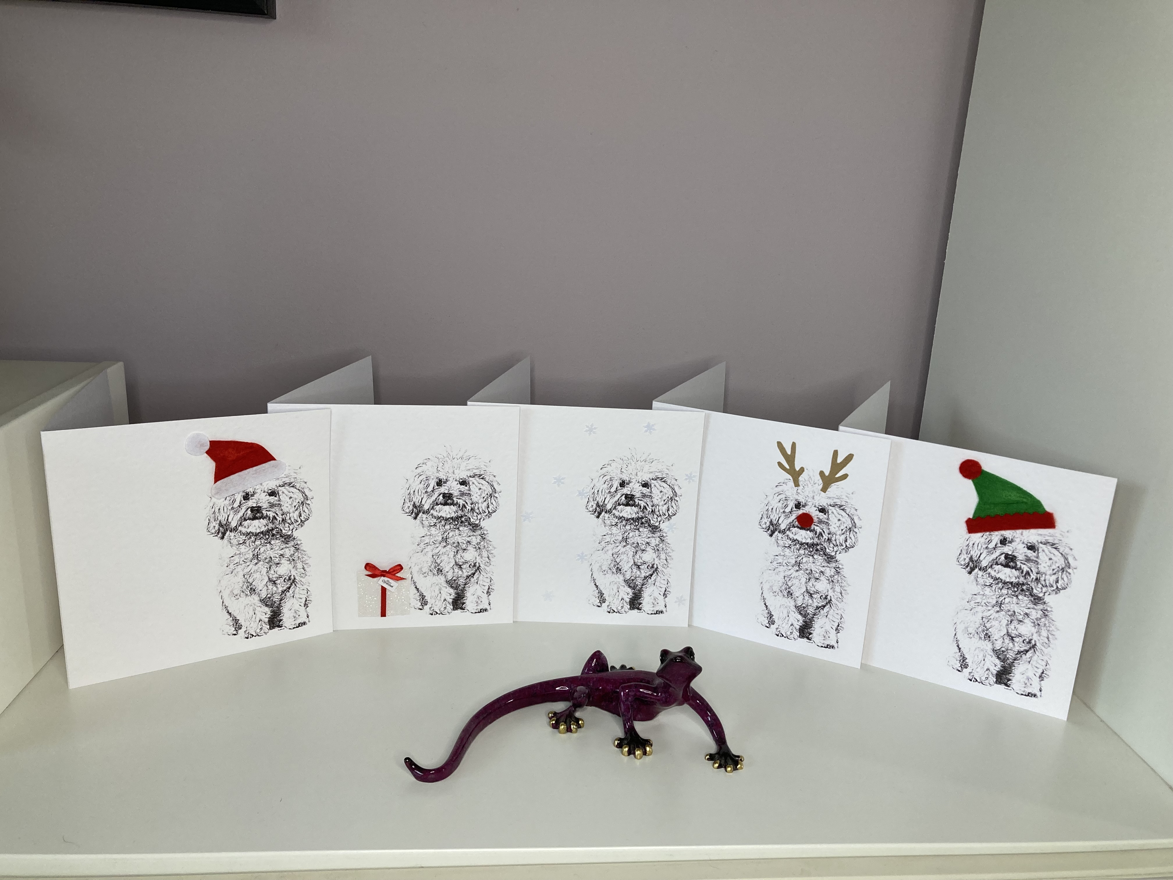 Pack of 5 Bichon Frise Christmas cards by Louisa Hill