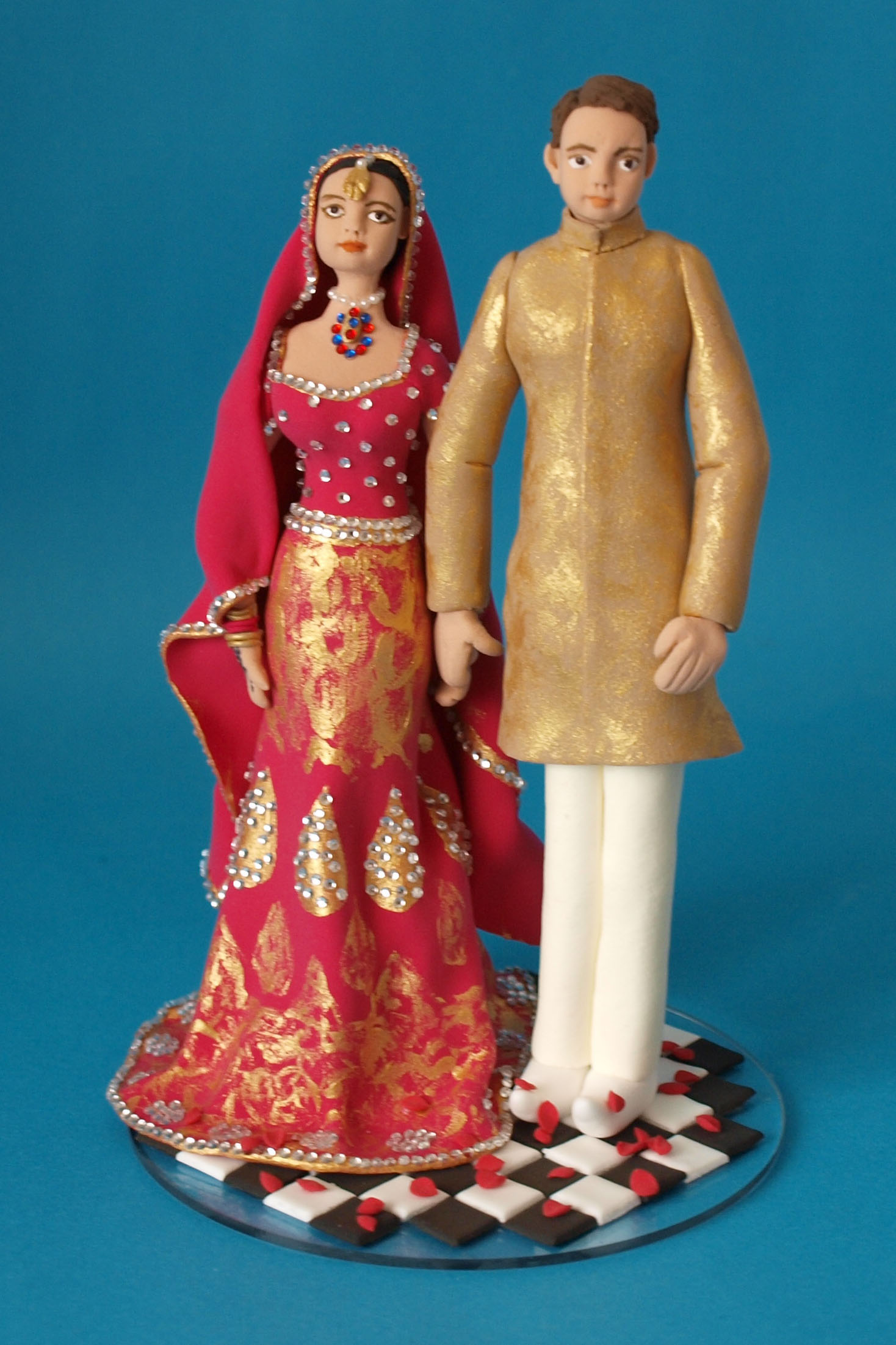 Asian bride and groom wedding cake topper by Louisa Hill