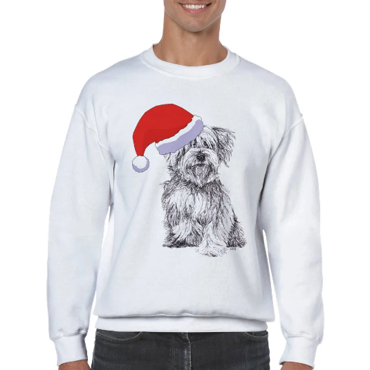 Maltese Terrier with Santa hat Christmas jumper by Louisa Hill