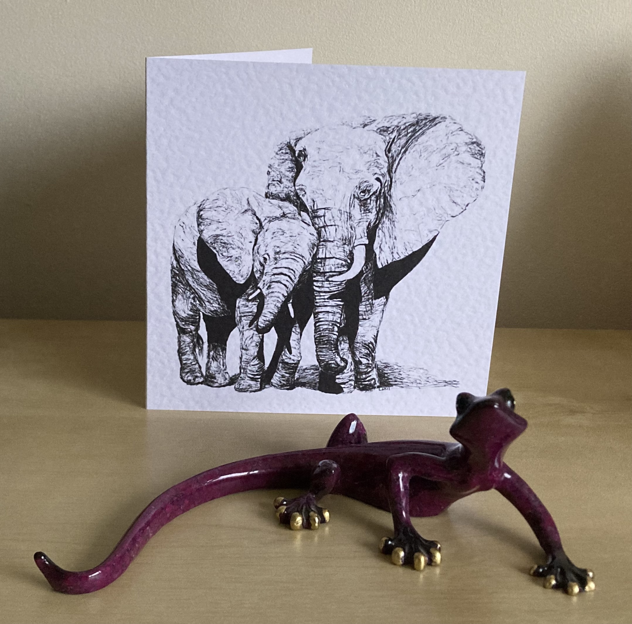 Elephant and baby elephant 15cm greetings card by Louisa Hill