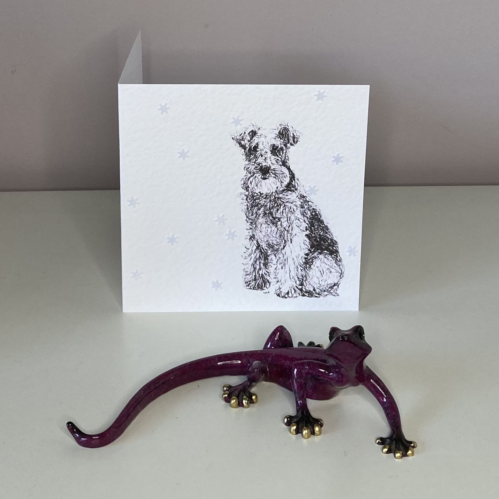 Lakeland Terrier with snowflakes Christmas card by Louisa Hill