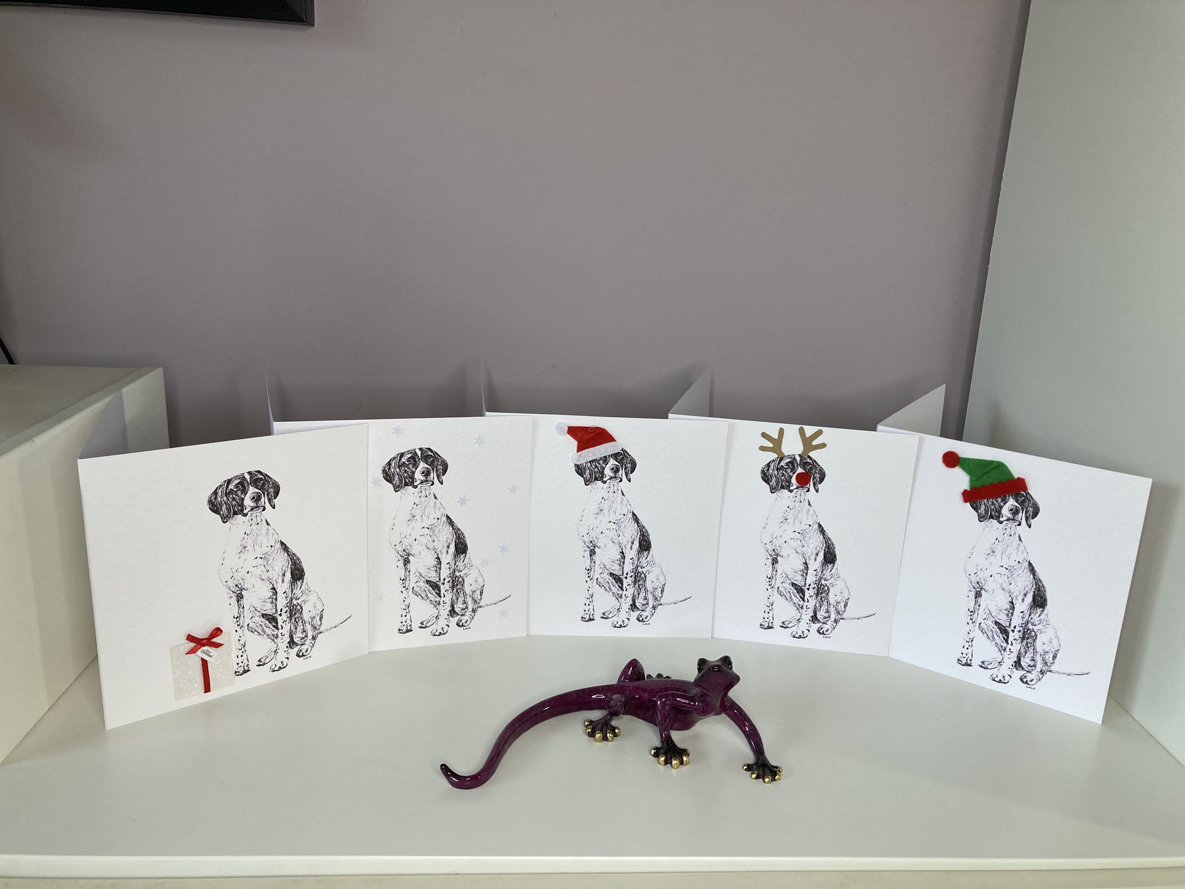 Pack of 5 English Pointer Christmas cards by Louisa Hill