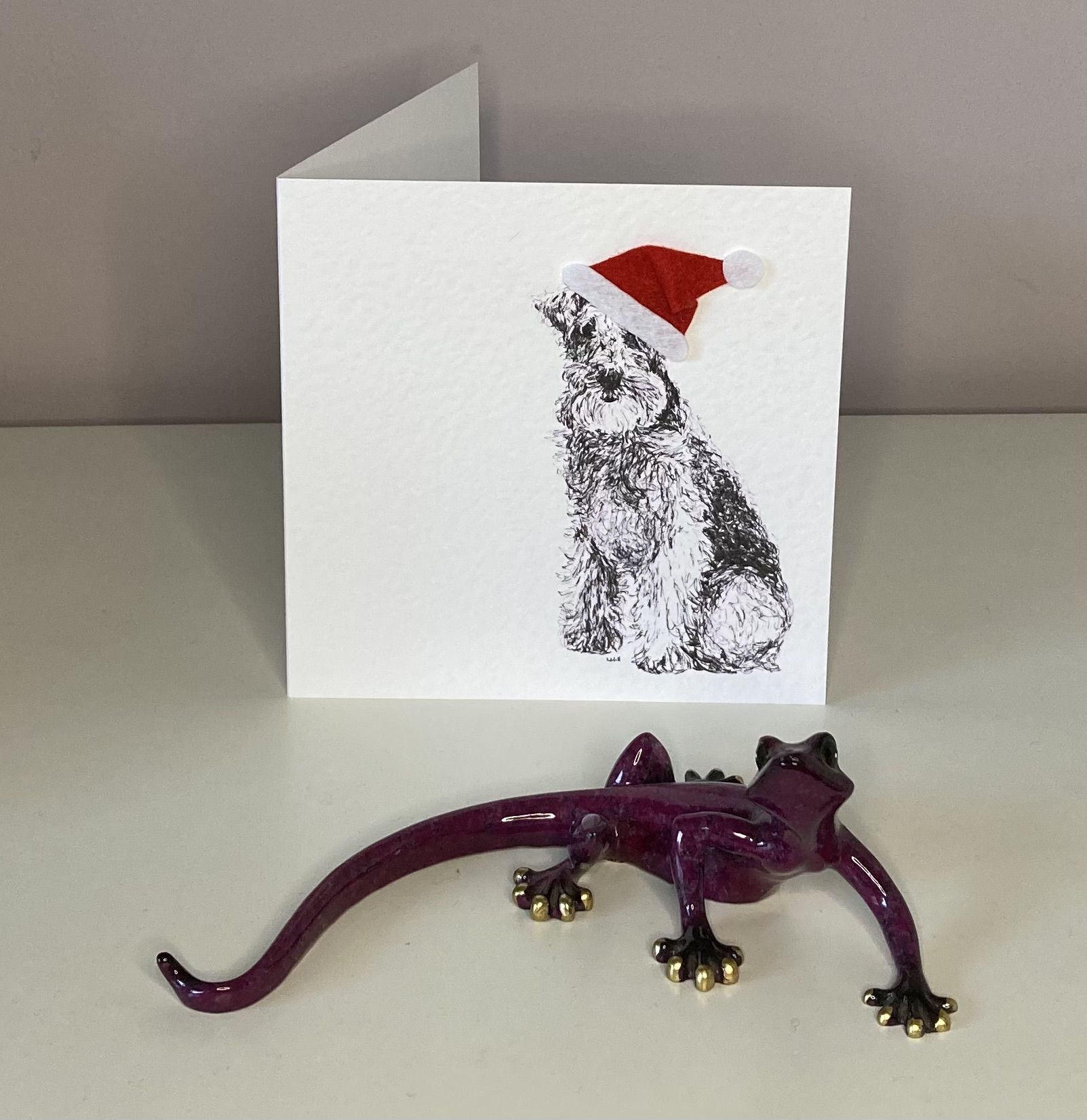 Lakeland Terrier with Santa hat Christmas card by Louisa Hill