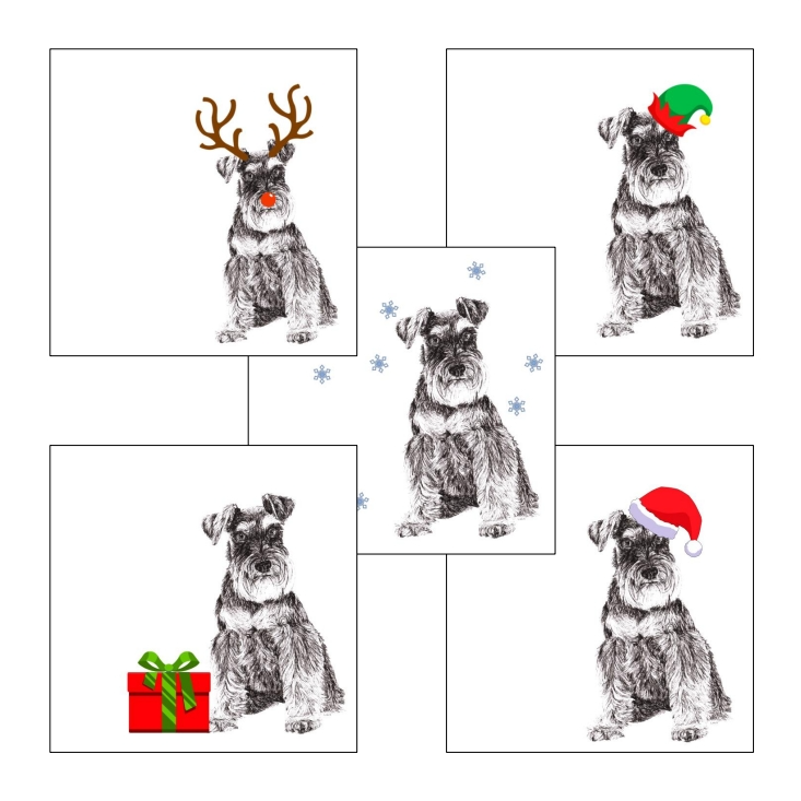 Schnauzer with Santa hat Christmas card by Louisa Hill