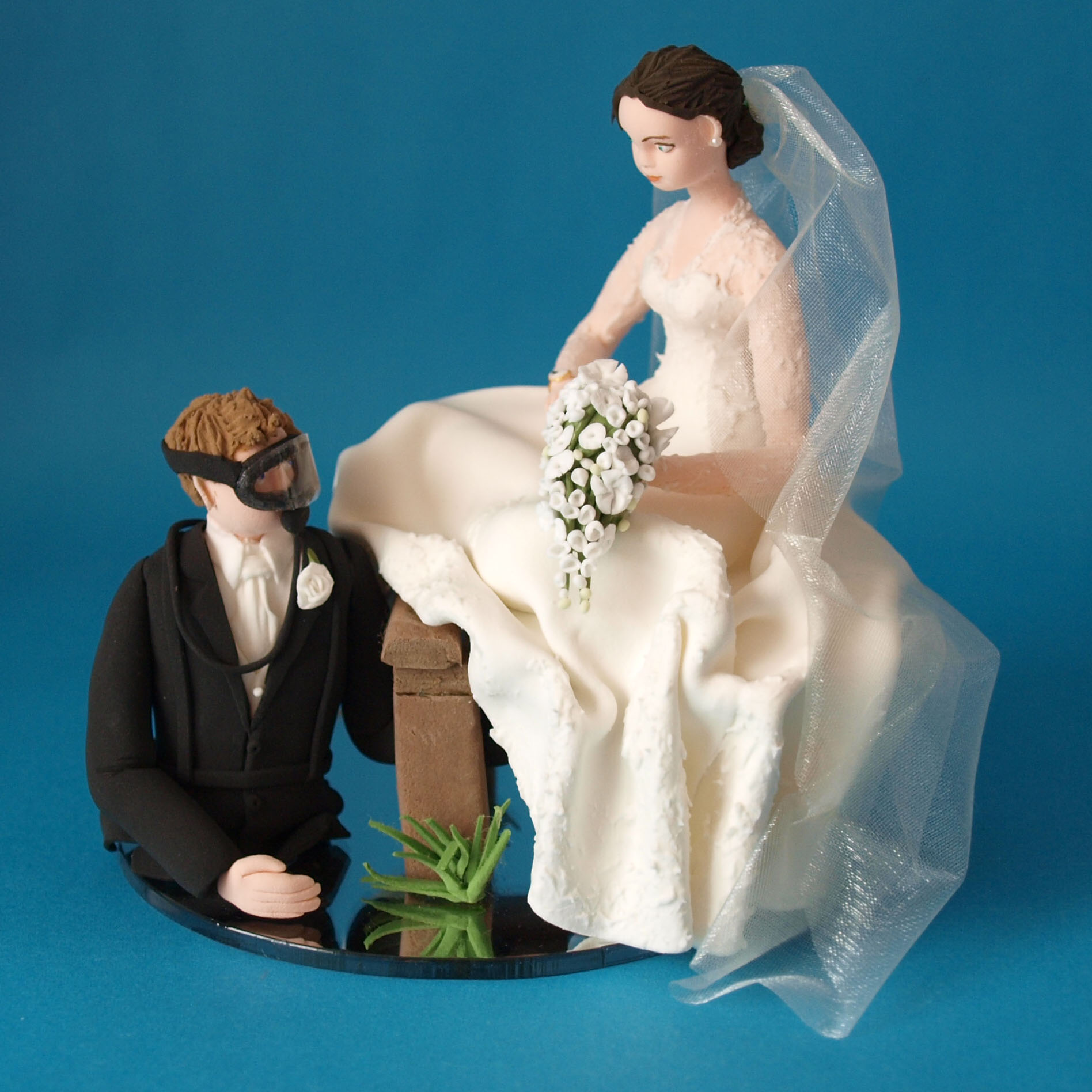 Diving bride and groom wedding cake topper by Louisa Hill