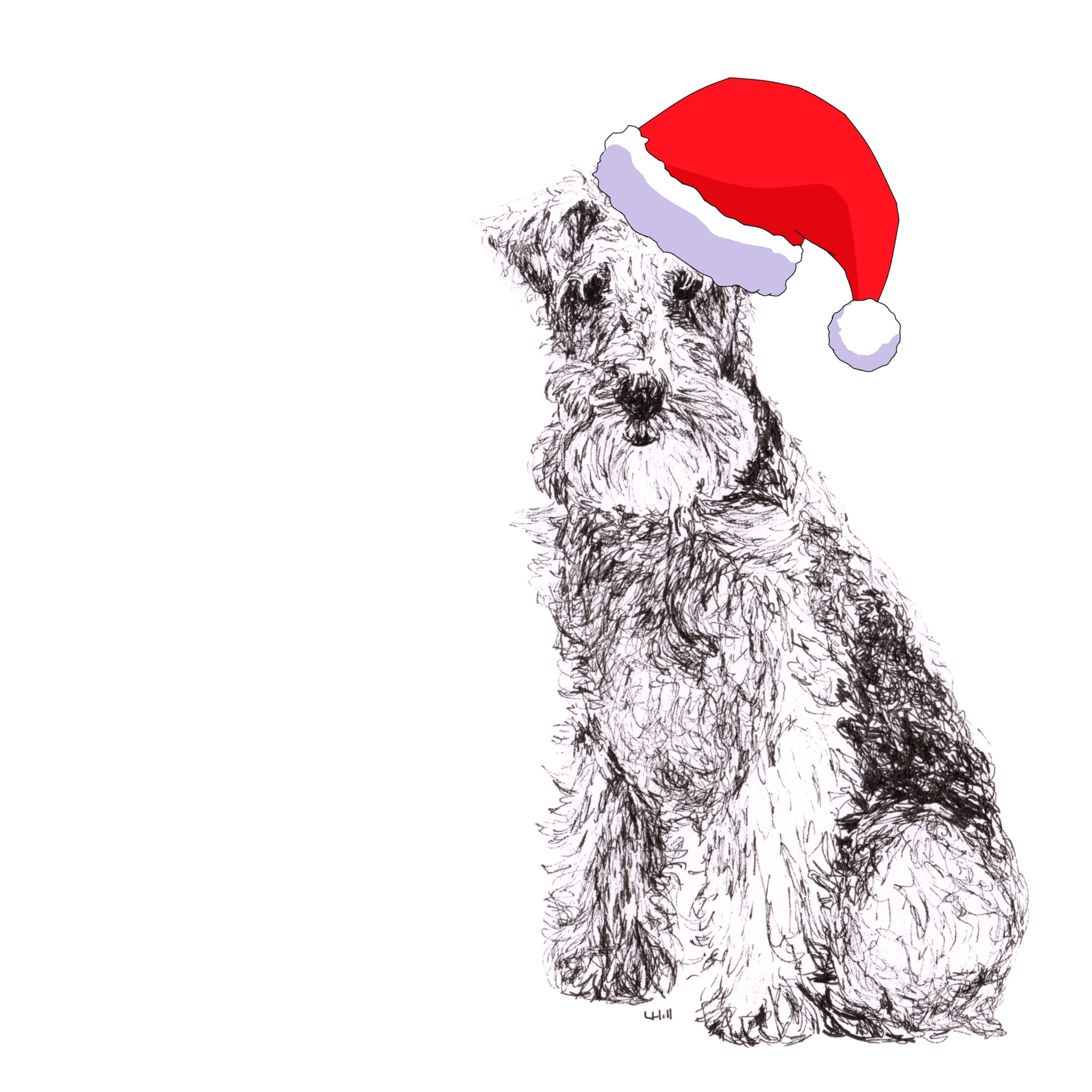 Lakeland Terrier with reindeer antlers and red nose Christmas card by Louisa Hill