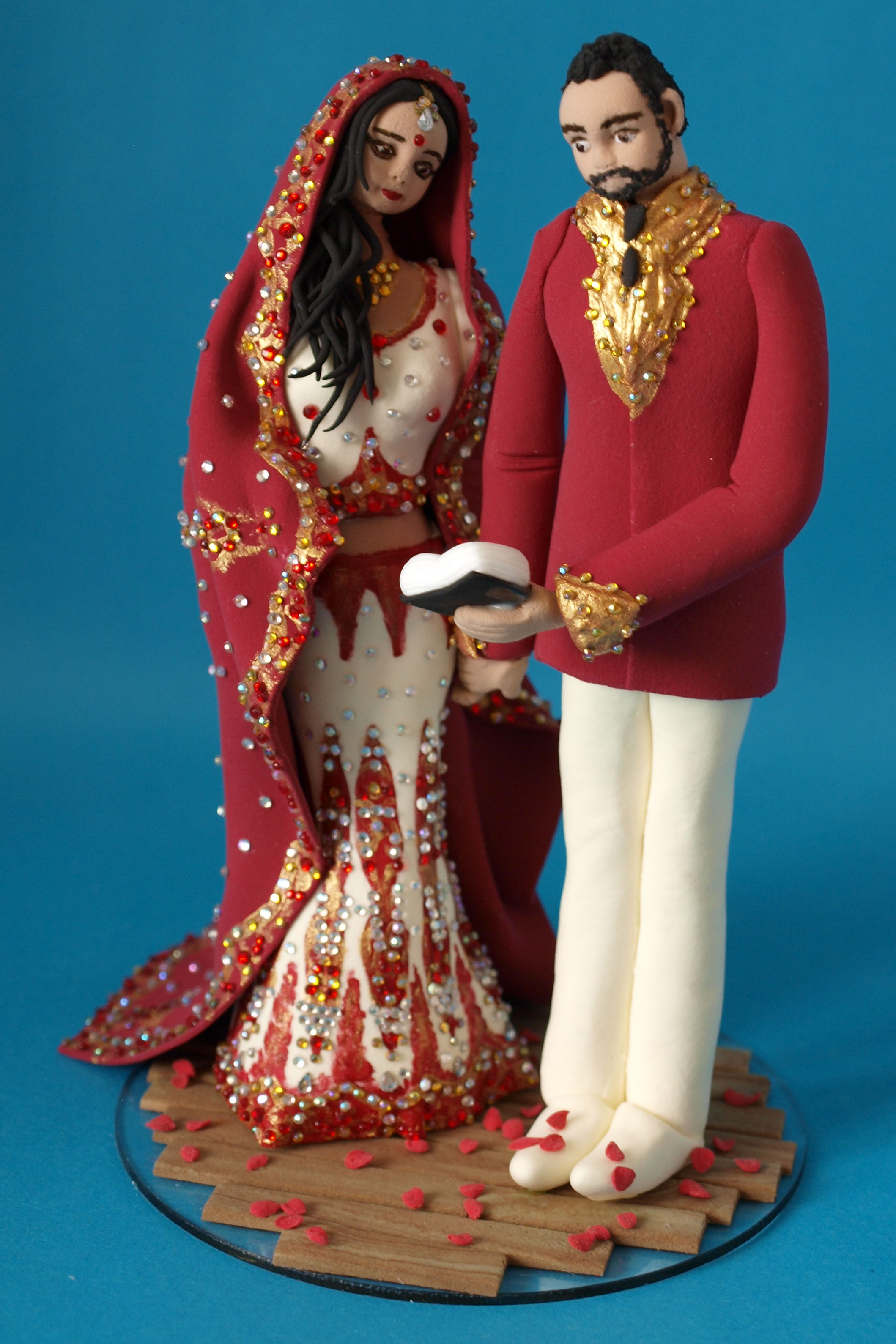 Asian bride and groom wedding cake topper by Louisa Hill