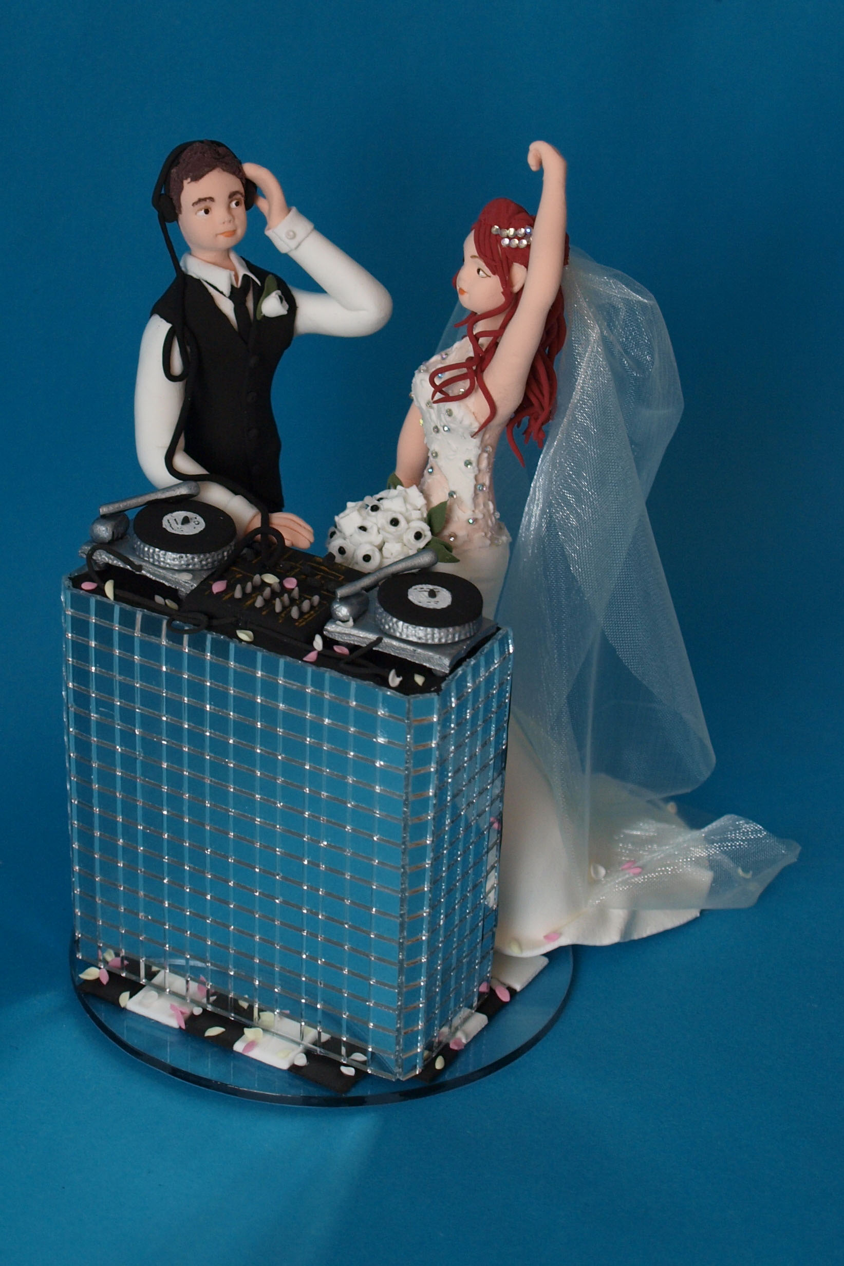 DJ bride and groom wedding cake topper by Louisa Hill