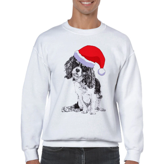 Cavalier King Charles Spaniel with Santa hat Christmas jumper by Louisa Hill