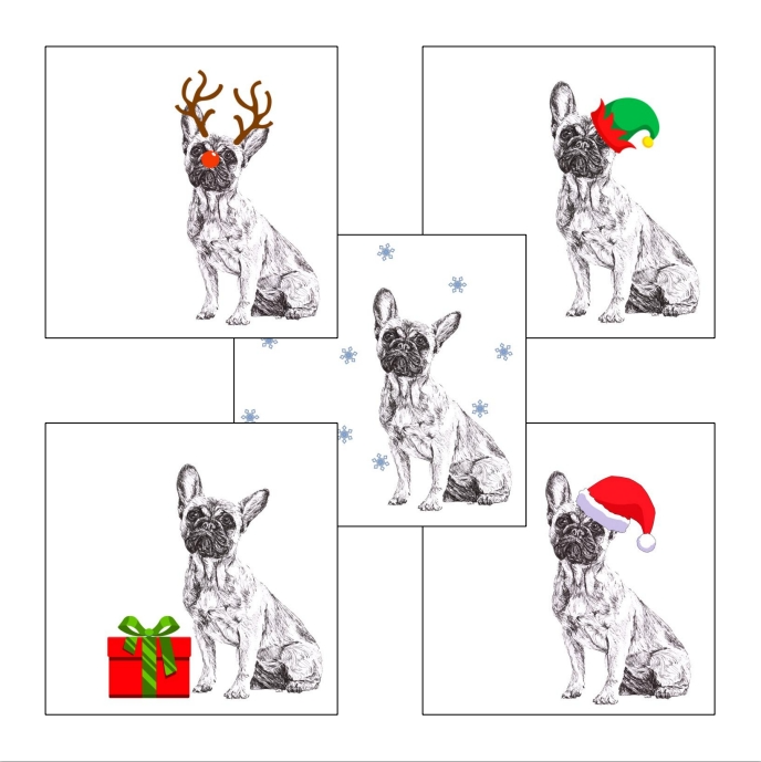 French Bulldog with reindeer antlers and red nose Christmas card by Louisa Hill