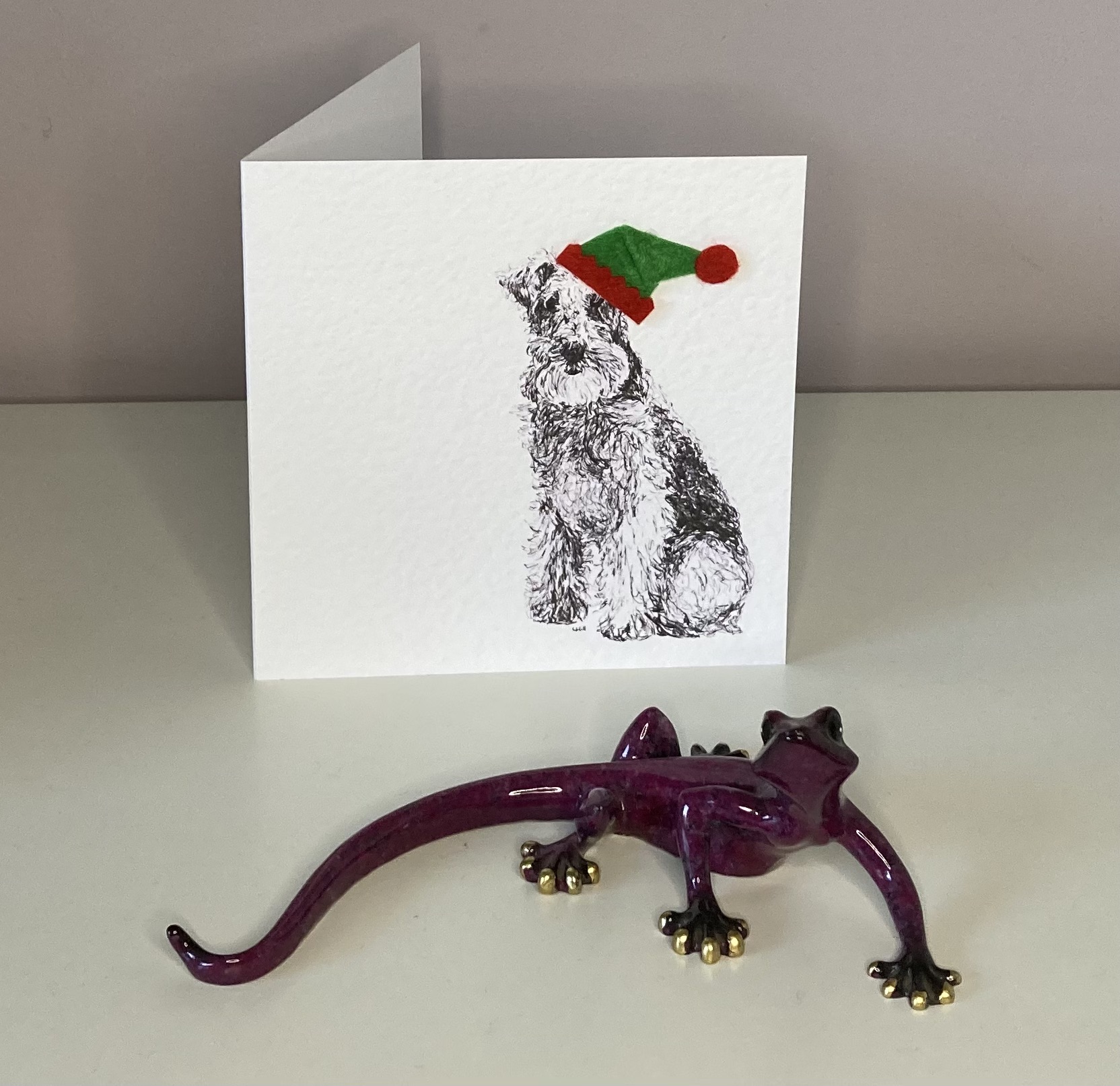 Lakeland Terrier with elf hat Christmas card by Louisa Hill